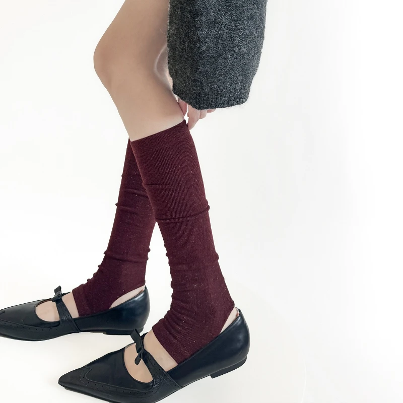 

Foot-stepping Leg Warmers Silver Silk Calf Socks Stockings Knitted Foot Cover Japanese Solid Color Medium Tube Socks Leg Warmers
