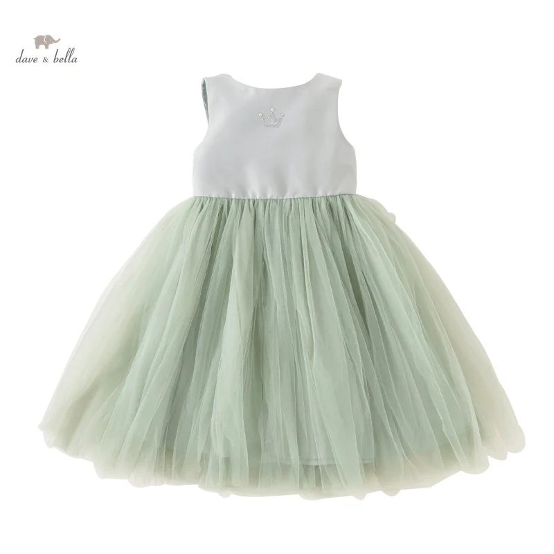 Dave Bella Girls Princess Dress 2024 New Summer Children Baby Sleeveless Mesh Noble Charm Classy Party Evening Dress DB2241017