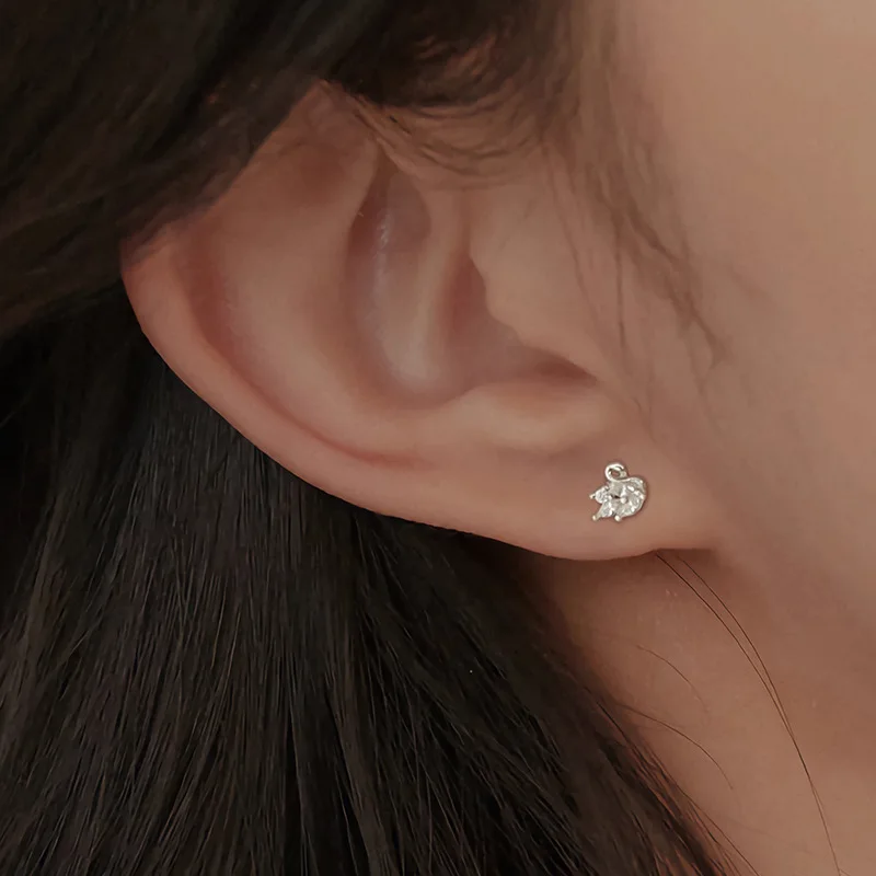 S999 Solid Silver Diamond Swan Studs – 100% Pure Silver, Niche High-End Versatile Screw-Back Earrings for Women