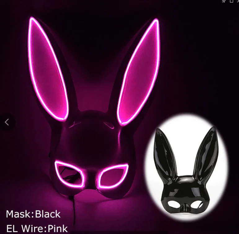 Masque lapin noir Sexy, demi-masque lumineux, masque lapin mignon pour hommes et femmes, costume de serveur de Bar et de discothèque