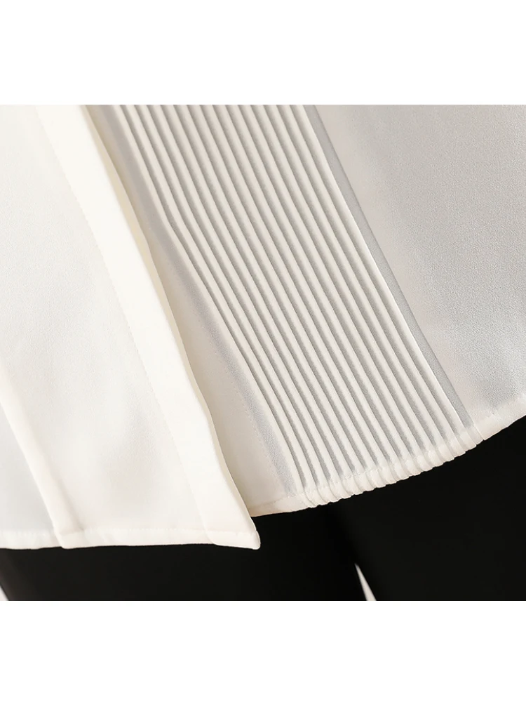 2024 High Quality Chic Fashion Accordion Pleated Blouses Women Korean Vintage Office Lady OL White Shirts Tops Blusas Mujer