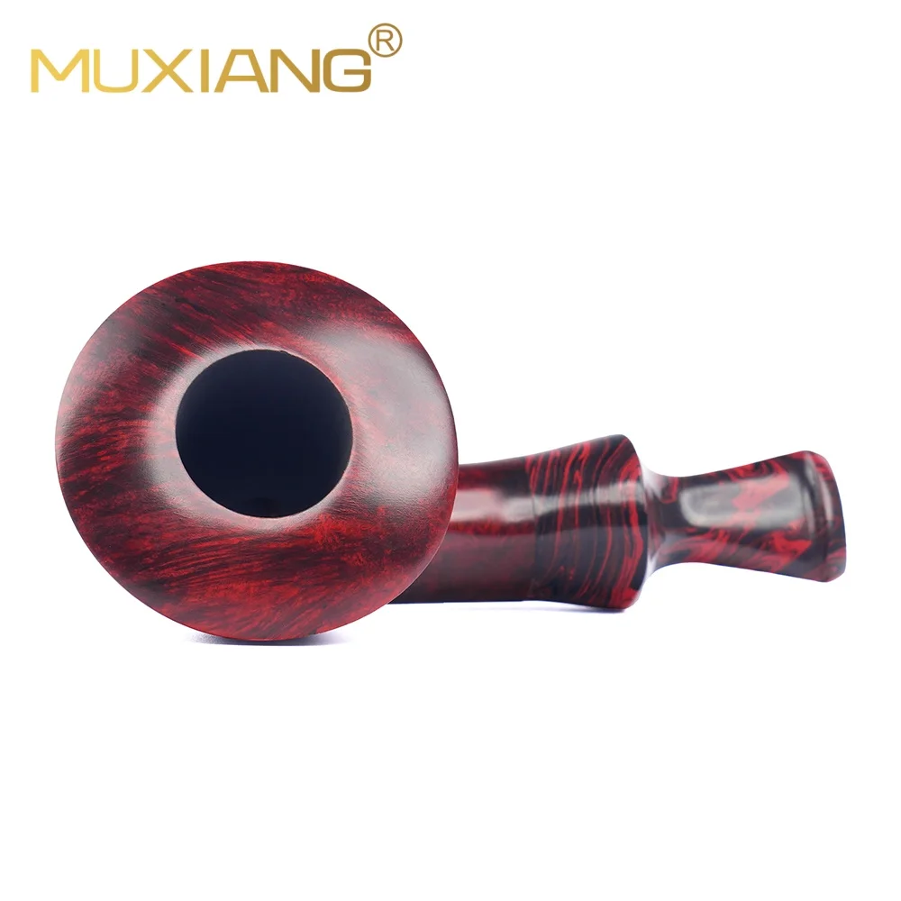 MUXIANG Handmade Briar Horn Tobacco Pipe, Dark Red Polished Finish Vulcanite Mouthpiece, Smoking Pipe Gift for Smokers