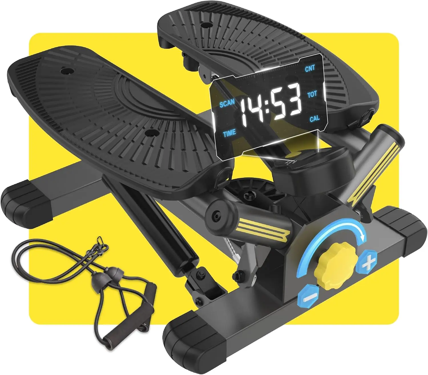 Stepper Machine with Resistance Bands, Mini Stepper with 300LBS Weight Capacity, Twist Stepper for Full Body Workout, Adjustable