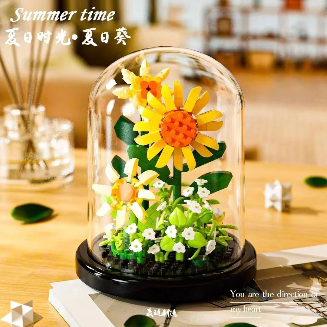 Kompatible Lego-Blumenbausteine, ewiger eleganter Traum, Blumenkasten, Pflanze, Sonnenblumen-Puzzle, Spielzeug für Mädchen und Erwachsene, Geschenk