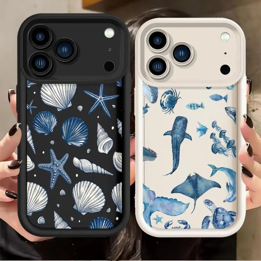 Custodia per iPhone XR 13 12 11 Pro Max 17 Air XS Max 15 16 14 Plus 16e Cover morbida Cartoon Ocean Art