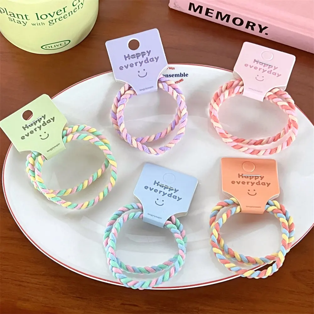 4Pcs Colorful Small Fresh Hair Rope Girl Ball Head High Ponytail Hair Ring High Elastic Durable Hair Rope Cute Headdress