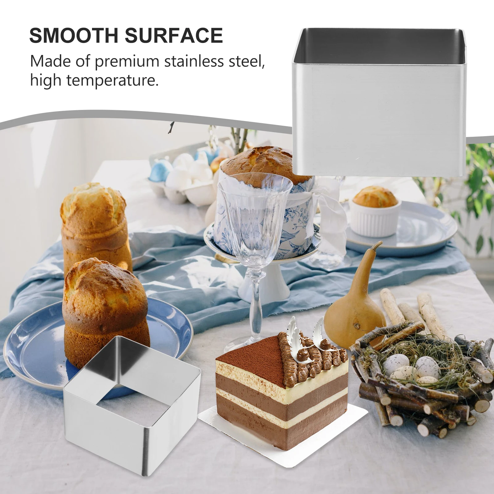 

Square Stainless Steel Cake Mold 4pcs Non Stick Baking Mousse Pastry Tool Reusable Easy Storage Premium Metal for