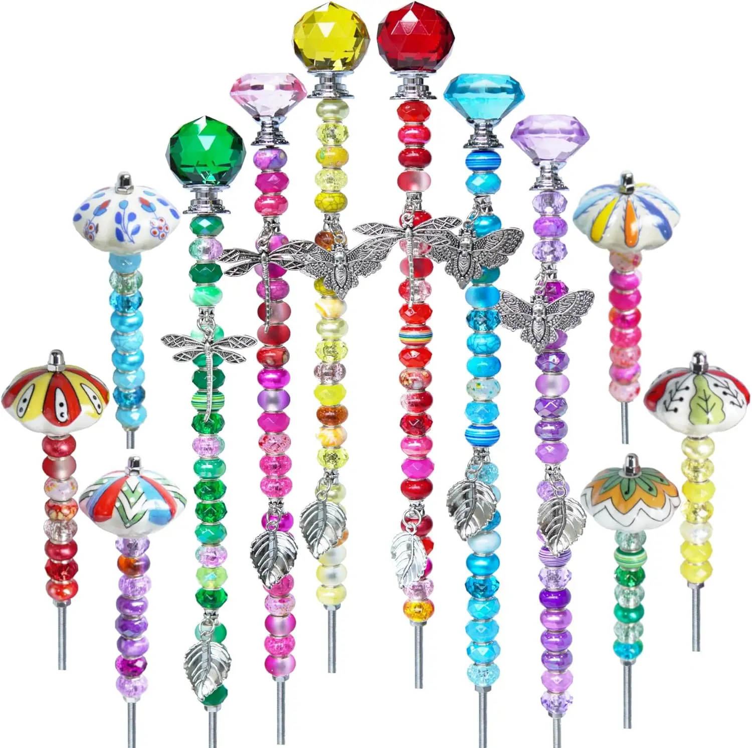 

Fairy Wand Garden Stake Beads Kits,Beaded Decorative Garden Stakes Kit, 6 Large(14in) + 6 Mini (6in) Beaded Fairy Garden Stakes