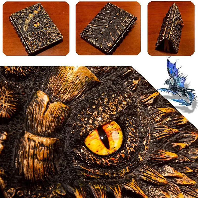 3D Dragon Hardcover Sculpture Diary, Antique Handmade Longan Polystone Blank Craft Writing Sketch Notebook Daily Notepa