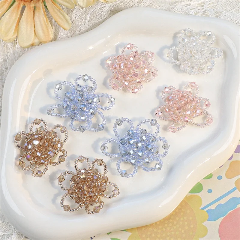 新到着-30-ピース-ロットカラープリントガラスビーズ装飾-35-ミリメートル手作り花-diy-ジュエリー衣服ヘアアクセサリー