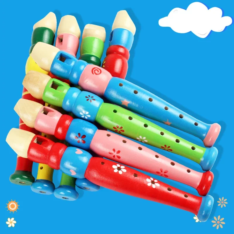 Colorful Wooden Flute Music Instrument Toys Trumpet Piccolo Kids Educational Musical Toys Children Wooden Musical Instruments