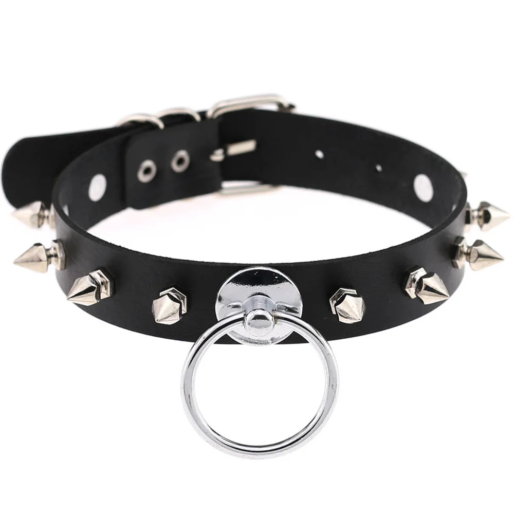 Vintage Circle Circle Leather Collar Punk Rivet Spikes Choker Necklace For Women Rock Neck Strap Fashion Party Jewelry