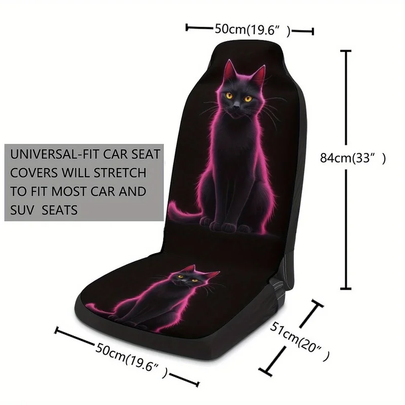 2pcs Set Cute Pet Cat Red Neon Simple Print Universal Single-Seat Car Seat Cover, Suitable for Most Car Models