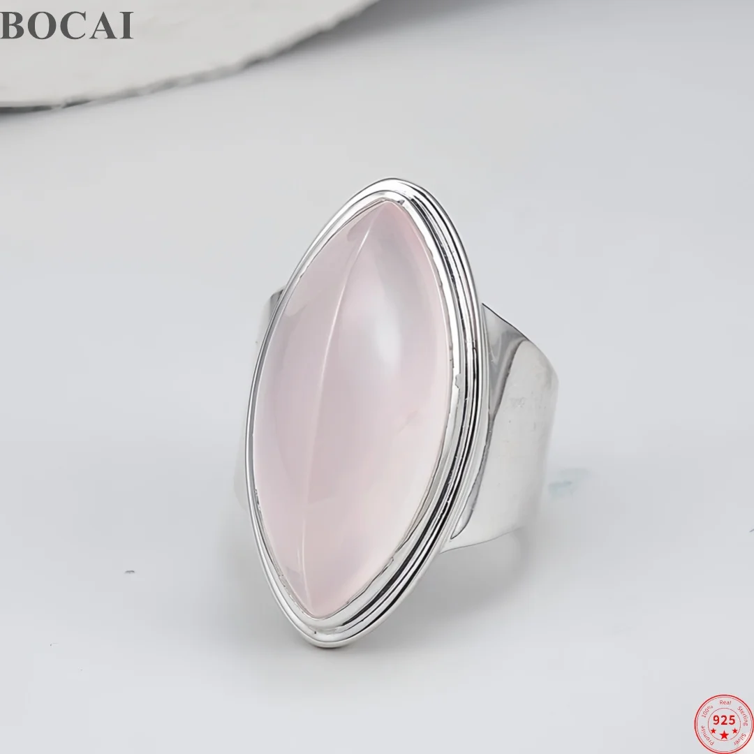 BOCAI S925 Sterling Silver Stud Earrings for Women Natural Horse-eye Rose Quartz  Lemon Quartz Rings Ear Stud Fine Choice Jewelr