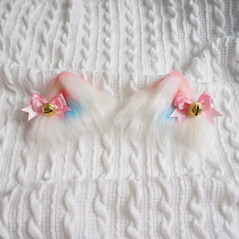 새로운 귀여운 수제 수줍은 핑크 고양이 벨 헤어 클립 카와이 KC 고양이 귀 모자를 쓰고 있죠 로리타 코스프레 부드러운 소녀 헤어 액세서리