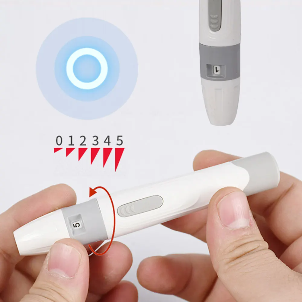Lancet Pen Blood Sampling Glucose Test Pen Adjustable Depth Disposable Needles Sterile Drain Blood Collect Finger Tip Bleeding