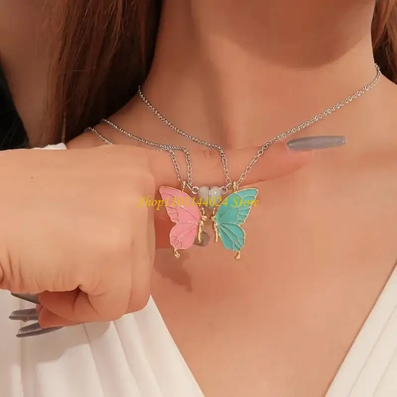 N5KE Lovely Couple Butterfly Necklaces For Best Friend Heart Closure