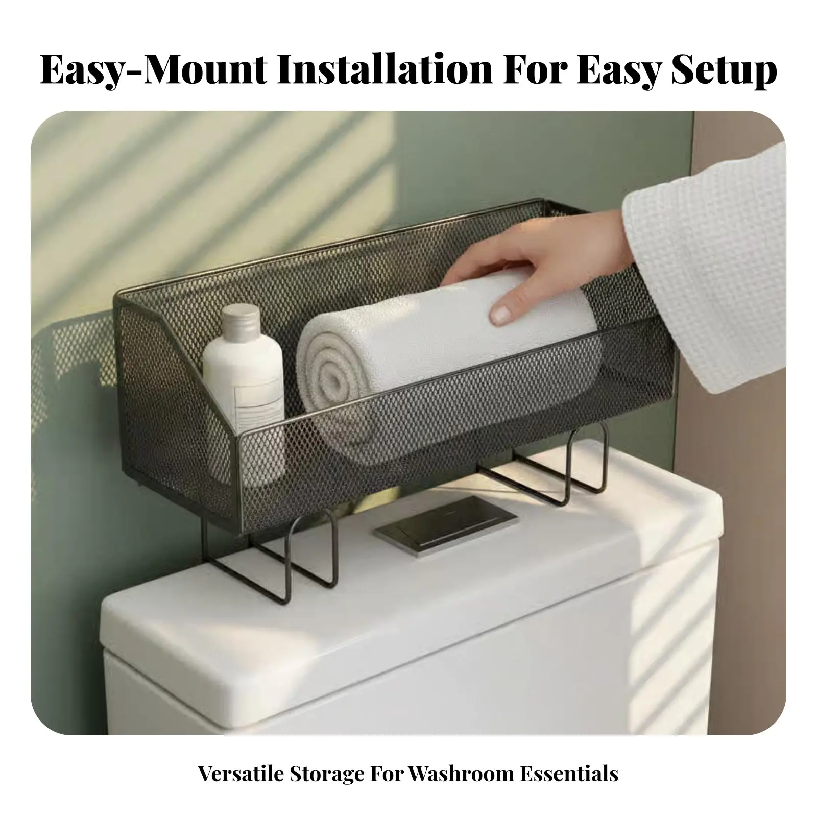 

Over the Toilet Storage Rack No-Tool Toilet Top Storage Basket Bathroom Space Space-Efficient Shelf Multipurpose for Renters