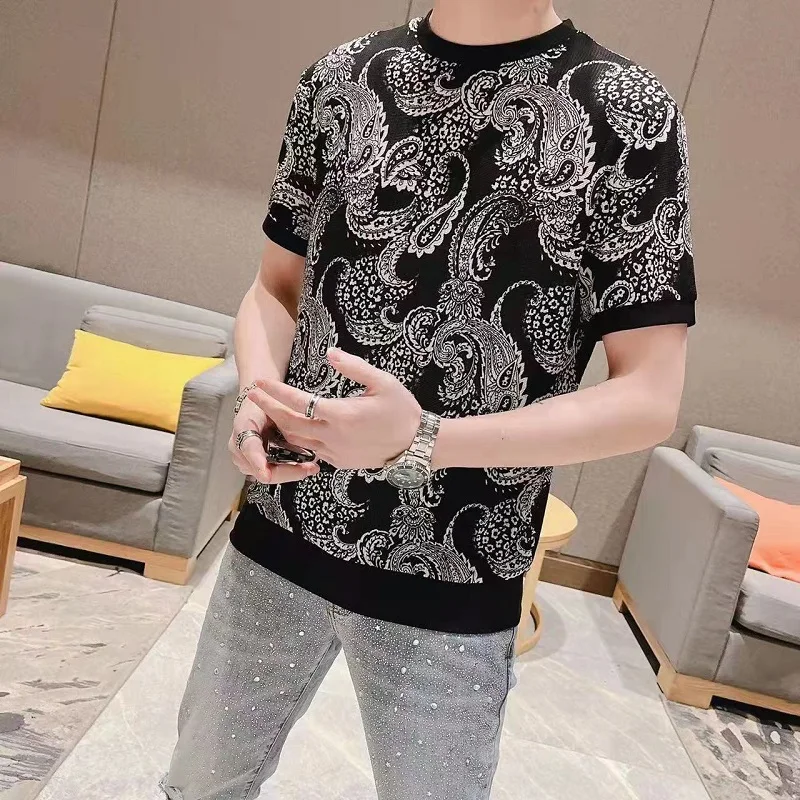 Large Size Cashew Flowers Print T Shirts For Mens Vintage 2022 Summer Top Unbranded Blouse Stylish Clothing Mens Stretch Clothes