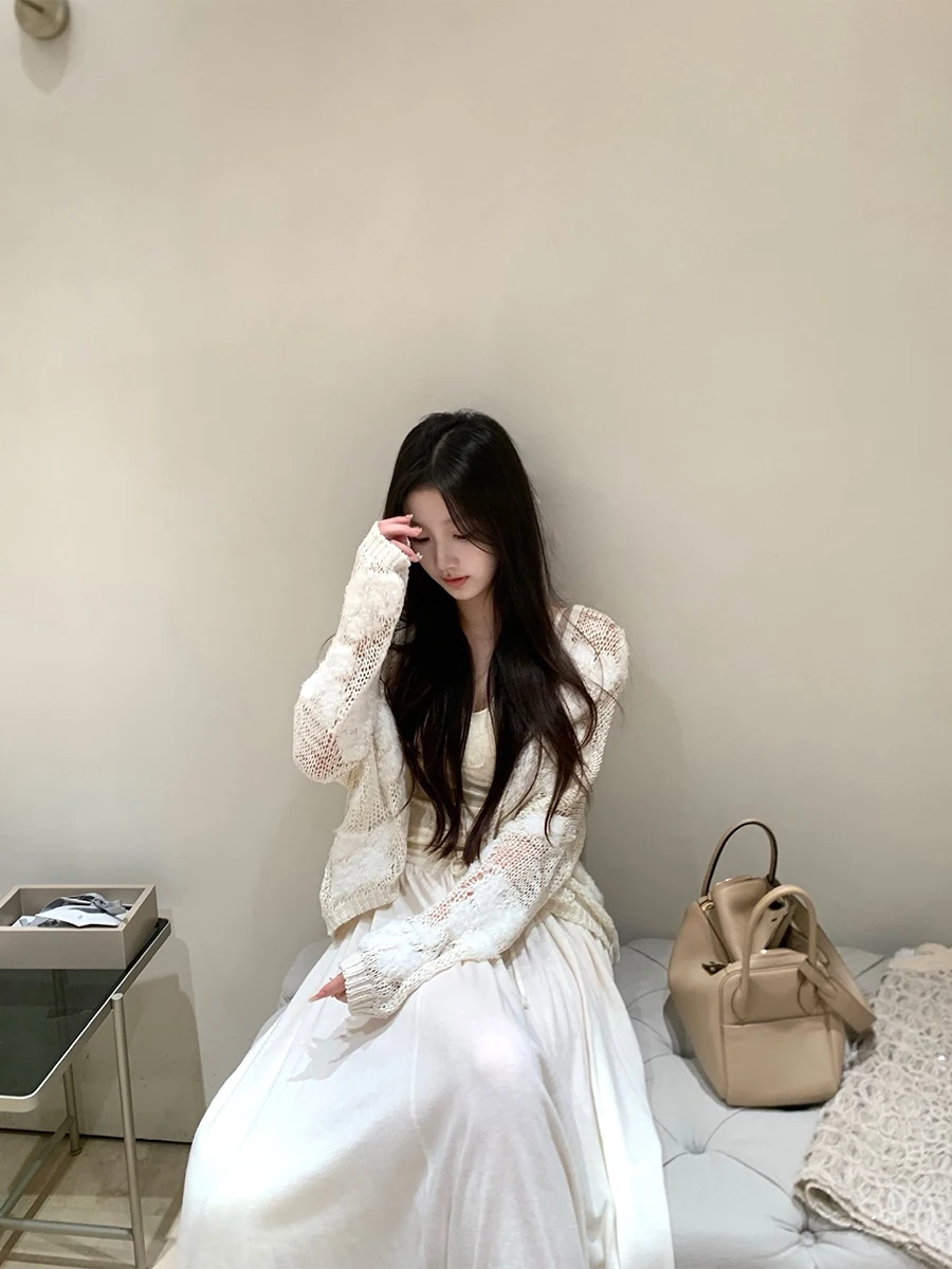 

Duchunzi Cloud Knit Открытый кардиган Специальная пряжа Lazy Godd Aosphere Sensation Мягкий женский свитер с v-образным вырезом Long Sve