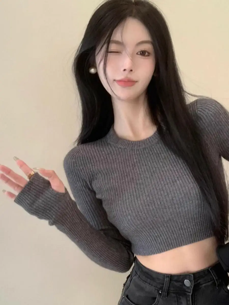 

Bla Long Sve ort вязаный свитер женский облегающий базовый слой внутренняя одежда пикантный студенческий топ для поездок на работу чистый цвет