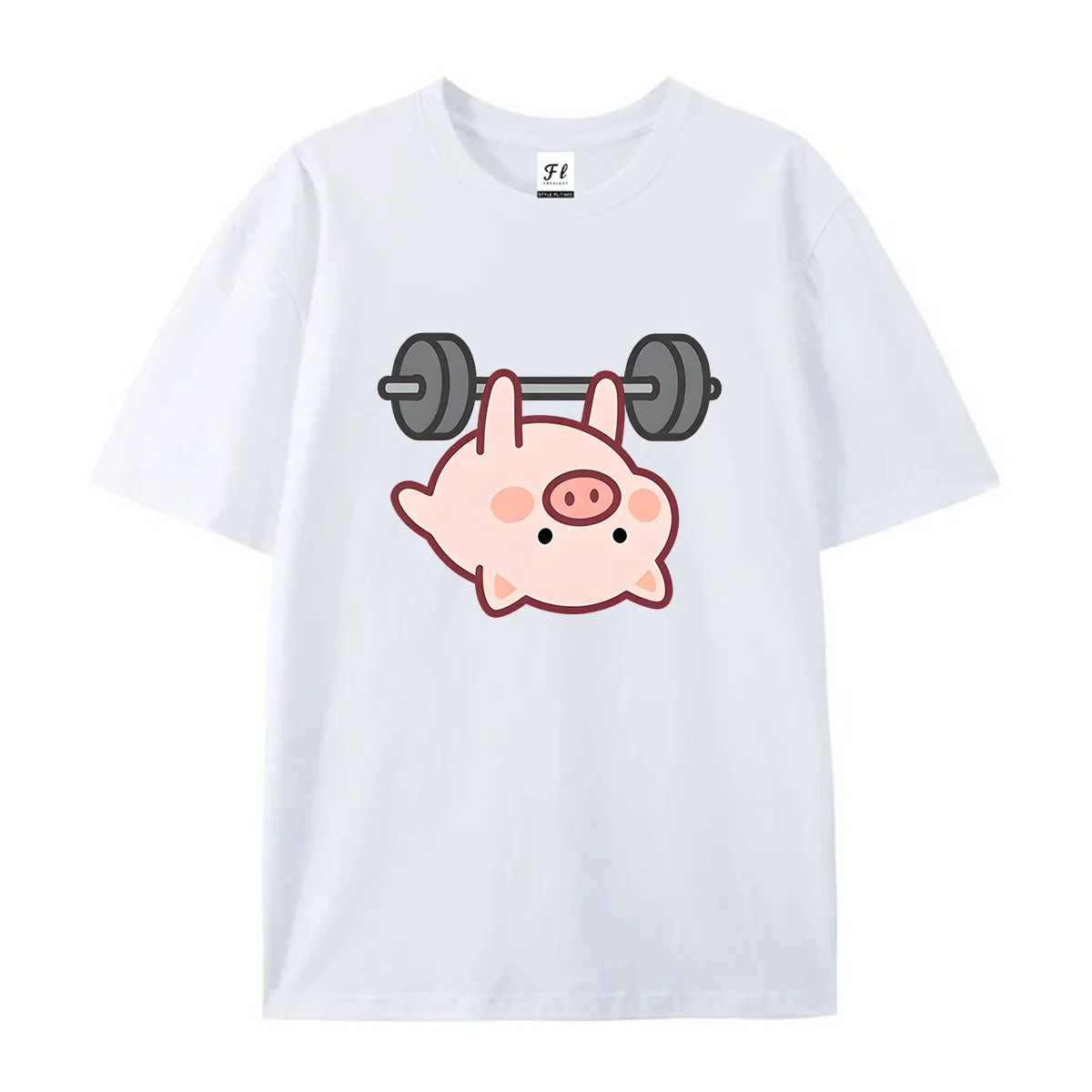 Women  Pig Lift Barbell Graphic Tee Round Neck Short Sleeve Tops Fitness Gym Lover Theme Casual Loose Summer Daily Wear T Shirts
