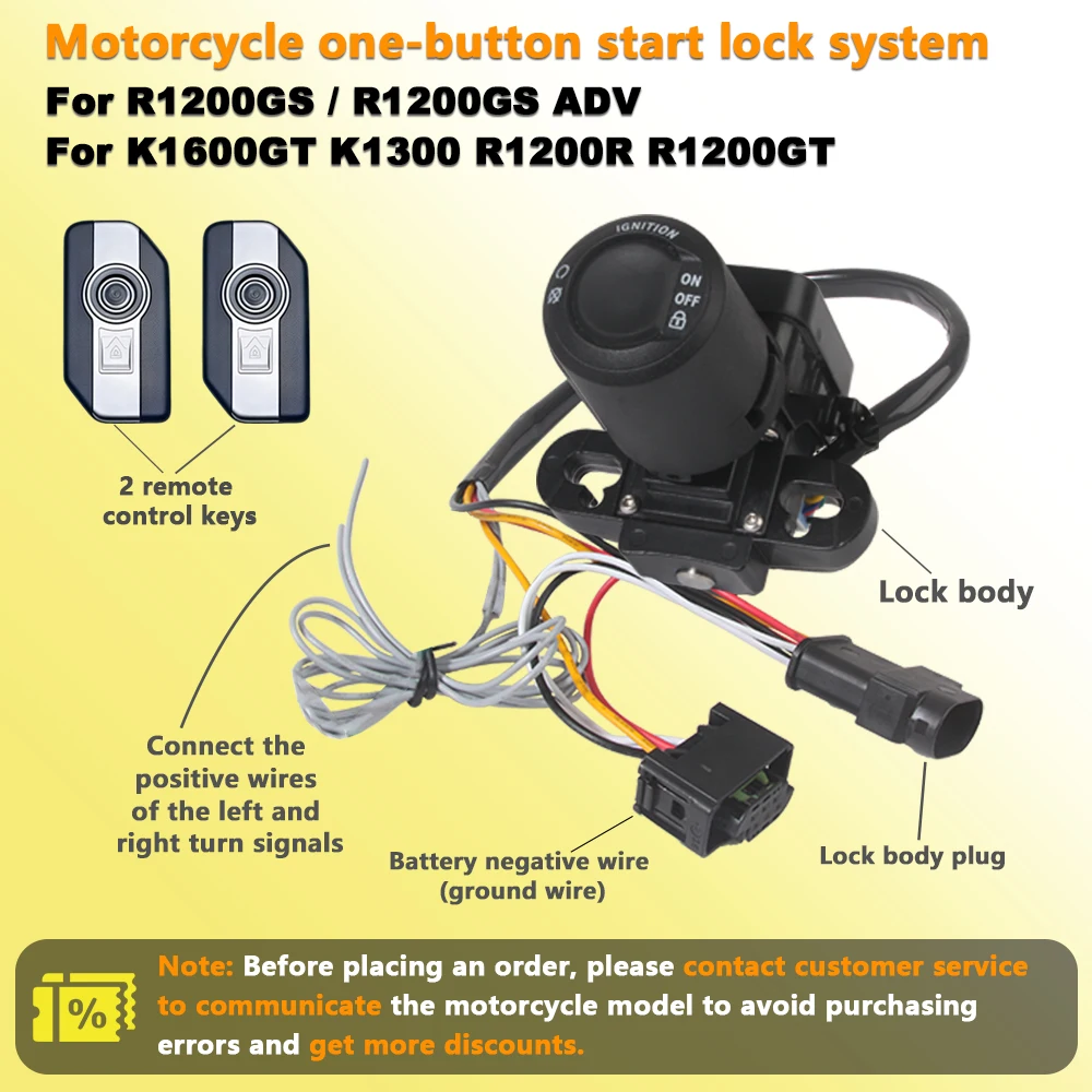 

Motorcycle One-Button Start Lock System Keyless Smart Ignition Control Switch For BMW R1200GS ADV K1600GT K1300 R1200R R1200GT