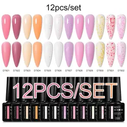 MEET ACROSS 12PCS/SET Szybkie przedłużanie żelu do paznokci Złote różowe czerwone folie Półtrwałe lakiery żelowe do paznokci Zestawy do manicure