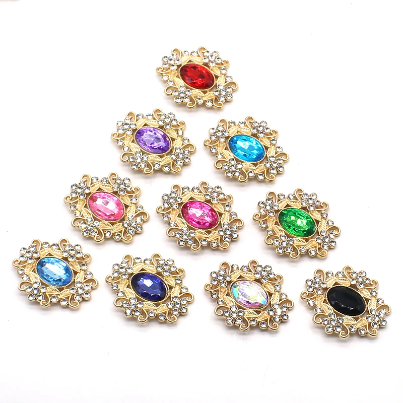 New 5Pcs 19 * 23mm Gold Oval Rhinestone Alloy Flower Plate Pearl Jewelry Diy Wedding Dress Hair Accessories Bow Decorative