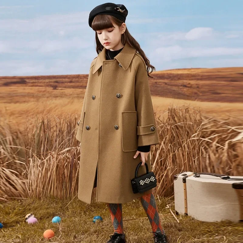 Autumn Winter Quilted Wool Coat for Toddler Girls Stylish Mid Length Winter Jacket with Warmth Children's Woolen Coat for Girls