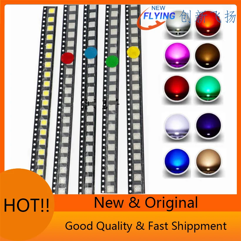 Free Ship 100pcs 5050 Red Yellow Green White Blue Orange Purlple Light RGB Emitting Diode Super Bright High Quality Bead SMD LED