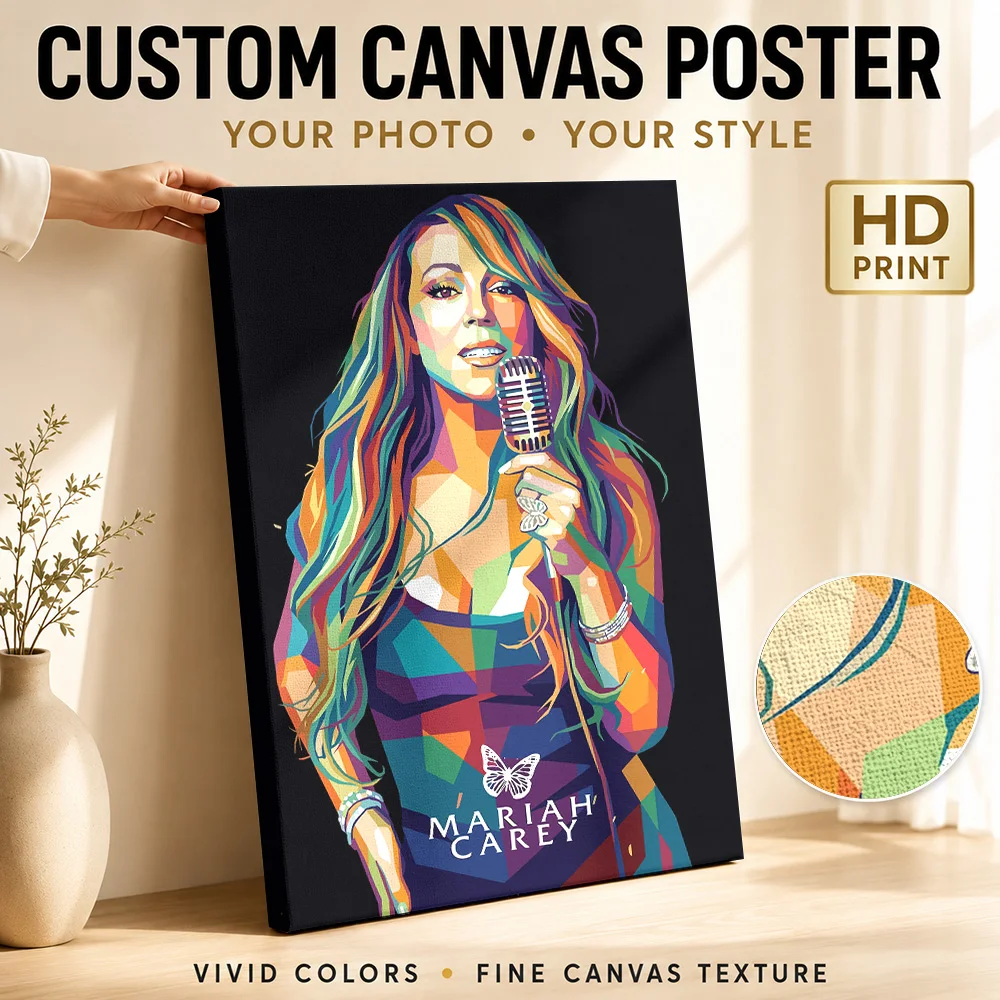 Mariah Carey Pop Art Portrait Framed Canvas Poster Custom Retro Music Wall Art for Studio Decor Collectible Ready to Hang Gift