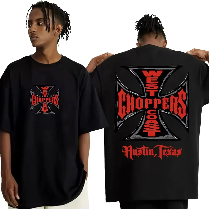 West Coast Choppers Iron Cross Graphic T-shirts Men's Clothing Harajuku Streetwear T-shirt Unisex Fashion Cool Oversized T Shirt