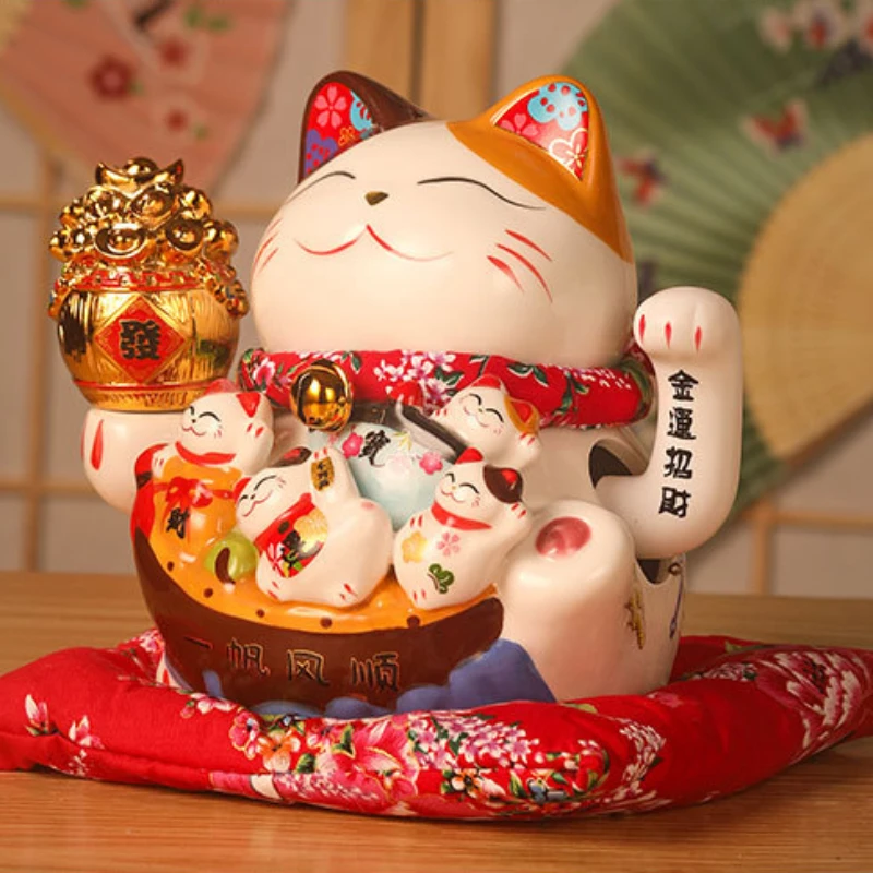 

Large Electric Waving Maneki Neko Lucky Cat Ceramic Statue Figurine for Home Office Desk Decor Shop Store Good Fortune Gift