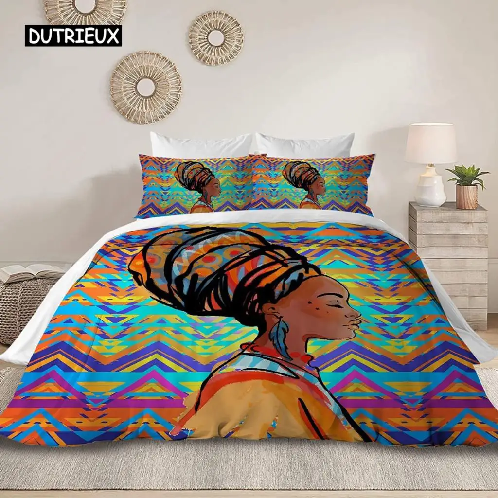 

Tribal Woman Duvet Cover Colorful Ethnic African Woman Comforter Cover Pillowcase Double Queen King Size Polyester Qulit Cover