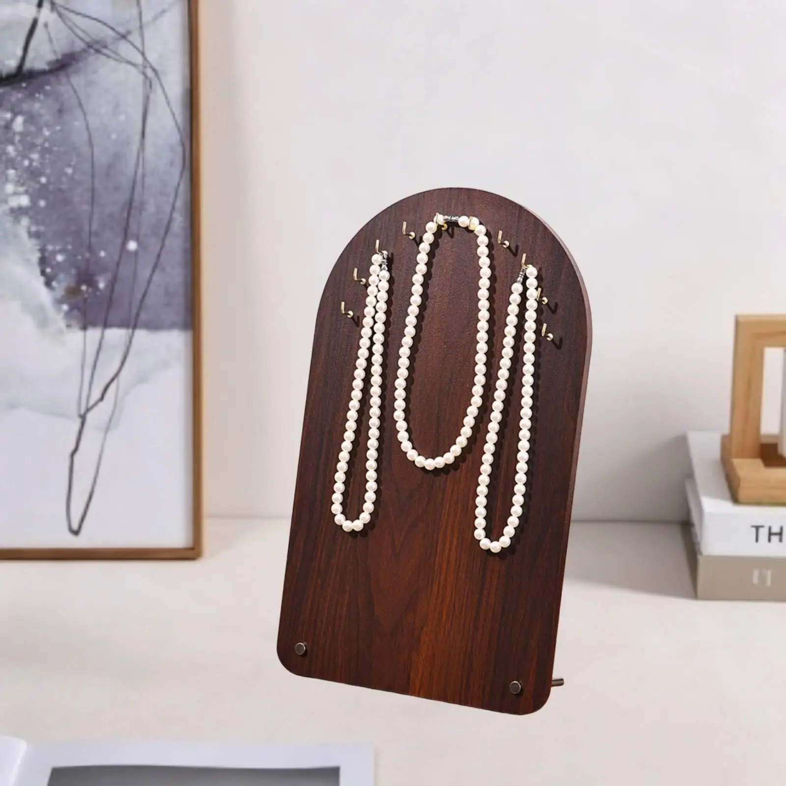 

Wooden Jewelry Display Stand with 10 Hooks Necklace Organizer Rack for Home Decor and Photography Props
