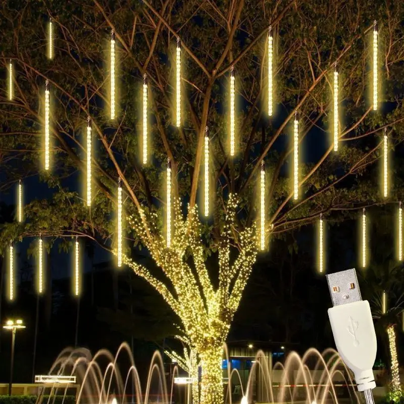 Outdoor USB Meteor Shower Lights 8 Tubes LED Hanging String Light for Garden Tree Holiday Christmas Wedding Party Decoation Lamp