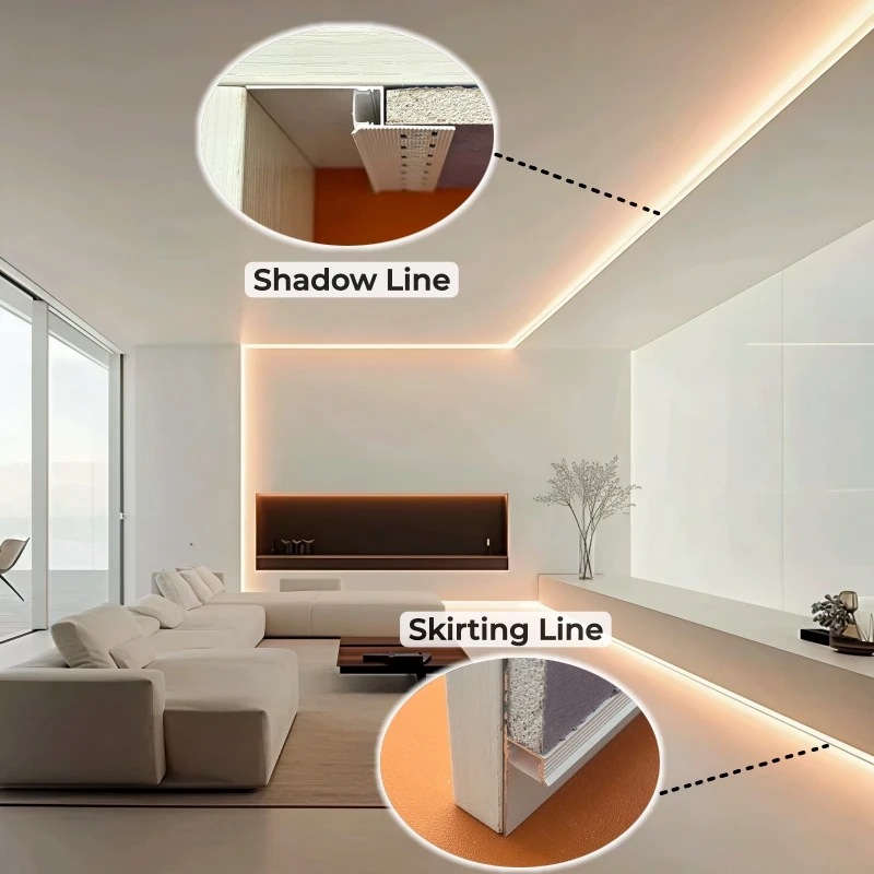 1M Ultra Narrow Shadow Gap LED Aluminum Profile Recessed Ceiling Edge Backlight Channel Top Corner Drywall Decor Bar Strip Light