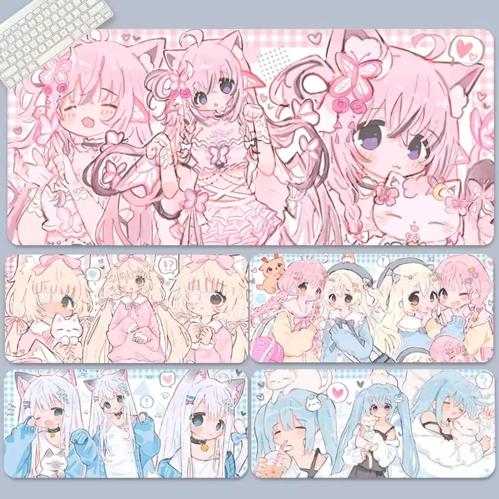 Japanese Sweet Pink Anime Girl Cute Mouse Pad Large Cute Girl Heart Lock Edge Desk Pad Office Computer Mouse Keyboard XXL Pad