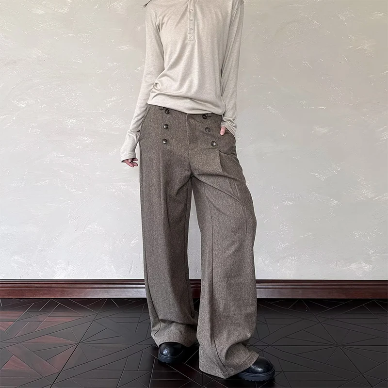 Casual Pants Multi-Button Lazy Artistic Trousers Polyester Fiber Straight Leg 2026 Spring Summer  Youth Fashion Leisure Trousers