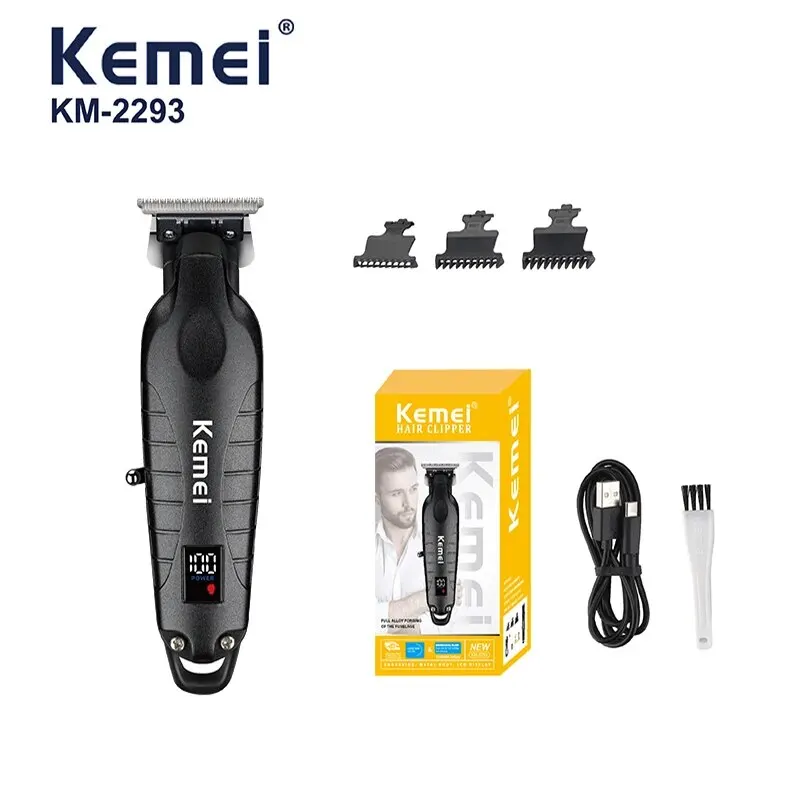 Kemei 2293-Tondeuse à cheveux sans fil pour barbier 0mm, machine de découpe et finition électrique professionnelle