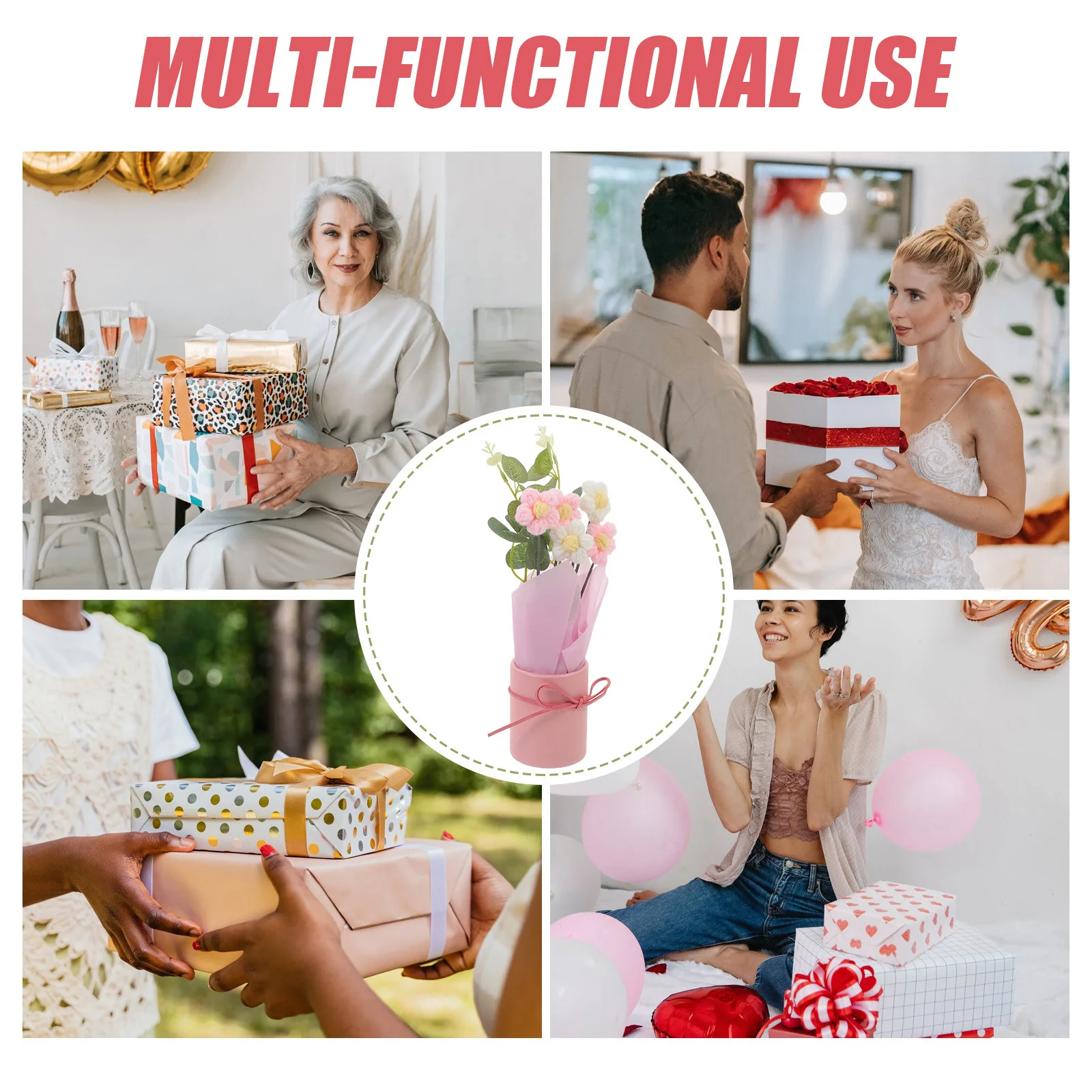 

Crochet Flower Bouquet Adorable Floral Decoration for Home Car Office Unique Gift Creative Photo Props Crochet Flower Bouquet