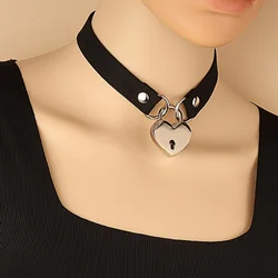 Fashion Gothic Punk Style Bound Peach Heart Love Lock Collar Neckchain Neckband With Collarbone Necklace For Birthday Lovers Gif