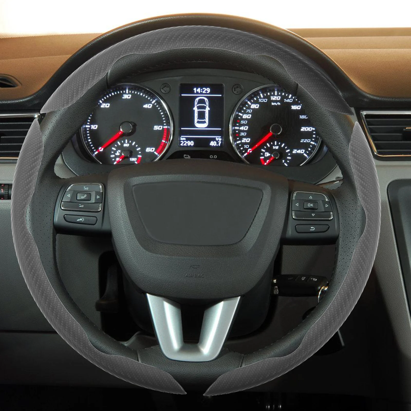 

Golf Cart Steering Wheel Covers Matte Carbon Fiber Anti-slip 15-inch Grip Ram Cars