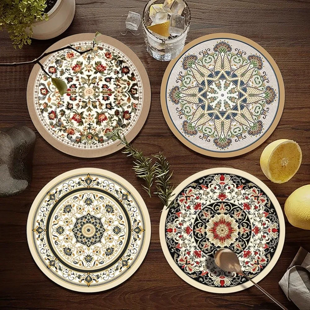 4Pcs Boho Style Pot Holders Round 12/22cm Coffee Cup Mats Heat Resistant Water Absorption Heat Insulating Trivets Kitchen