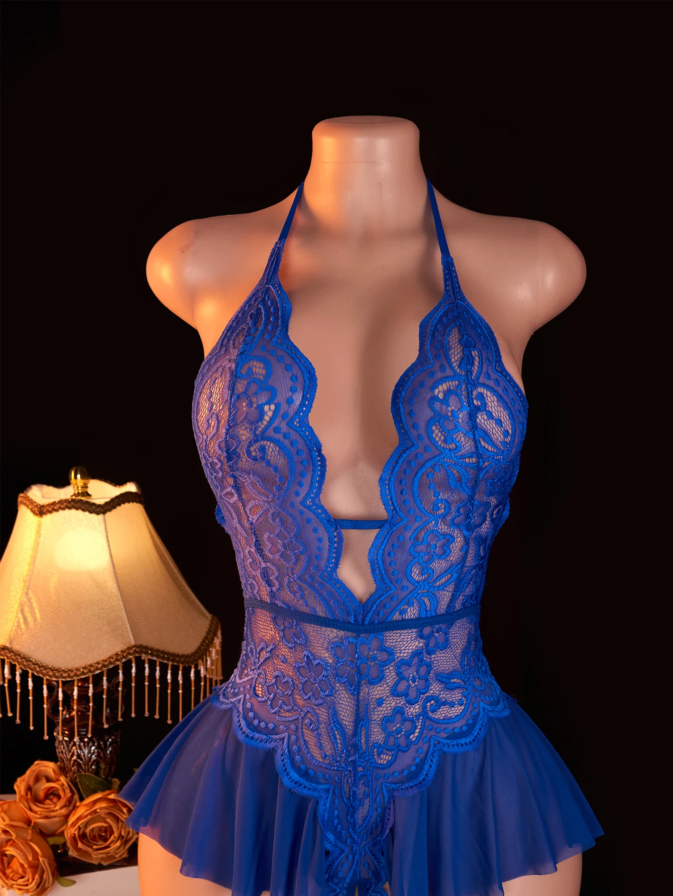 Blue Open Crotch Women Body Suit Crotchless Adult Sexy Erotic Lingerie Pajamas Lace Temptation Sex Bodysuit V-neck Hot Underwear image 4