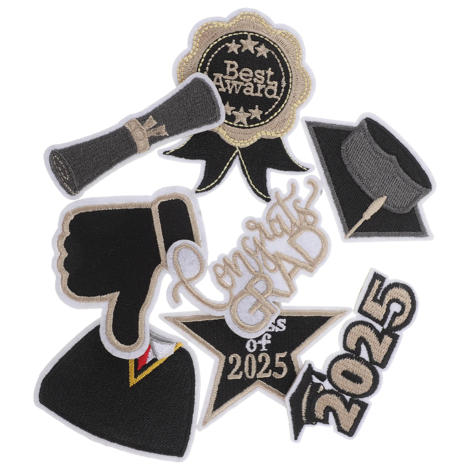 

8Pcs Black Gold Embroidered Graduation Patch Iron on for Jackets Hats Bags DIY Clothes Craft College Repair Sewing Patches