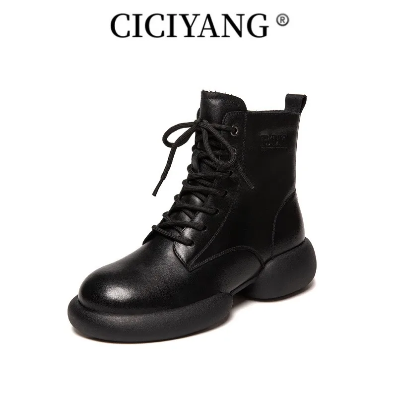 

CICIYANG Marton Boots Women Genuine Leather 2023 Autumn Winter New Women Boots Thick-soled Student Casual women's boots