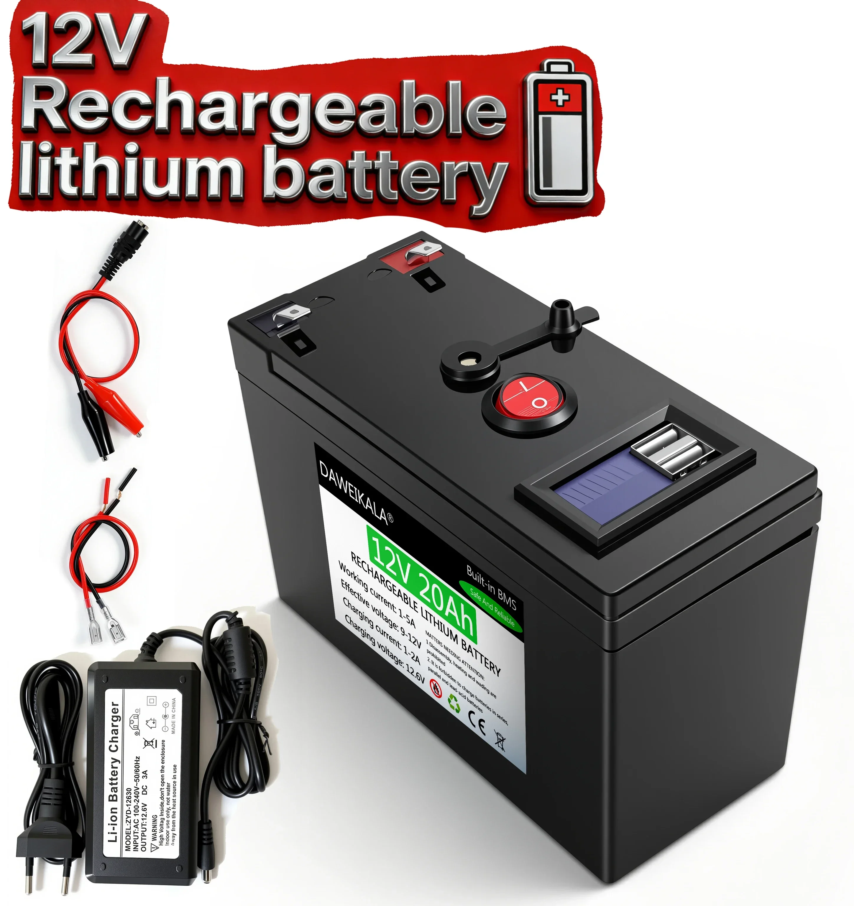 12V 20Ah Rechargeable lithium battery With 20A BMS For Emergency Light Kids Car Outdoor portable power bank (low-power version)