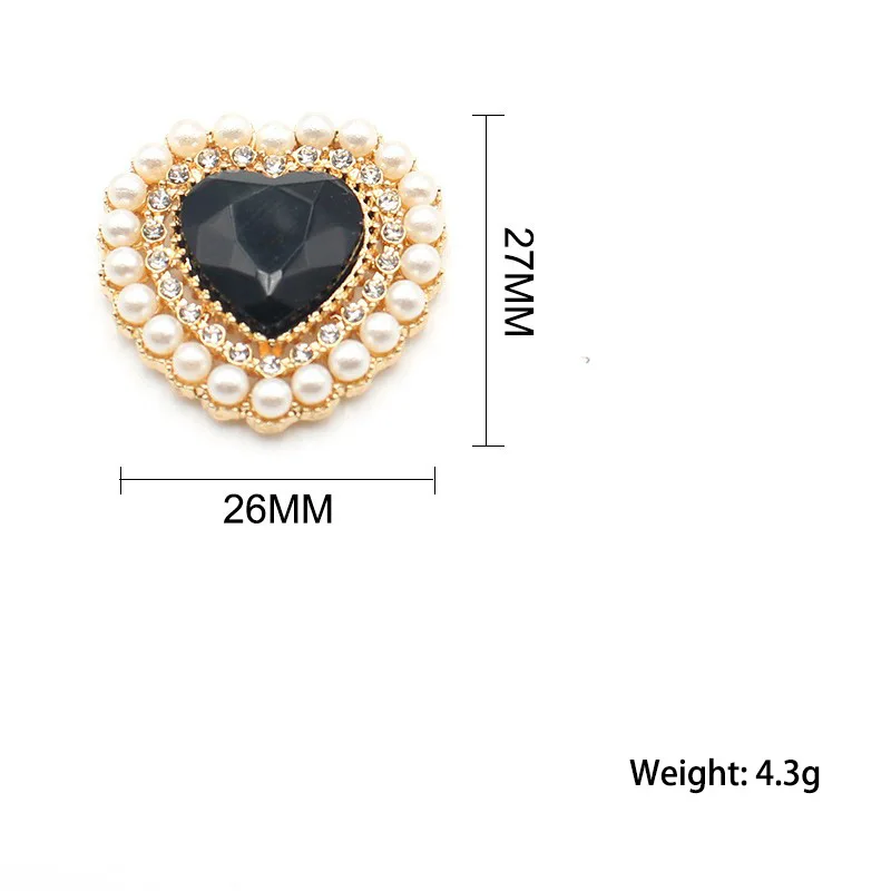 5Pcs/Set 27MM Heart Flat Alloy Rhinestone Buttons For Clothing Decoration DIY Handmade Jewelry Headband Wedding Decoration